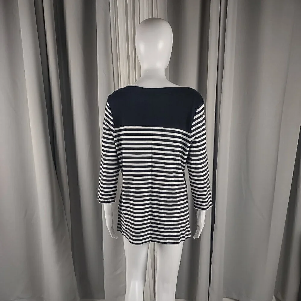 Kim Rogers Black, White Stripe Soft 100% Cotton 3/4 Sleeve Top Blouse Size PXL - Picture 3 of 12